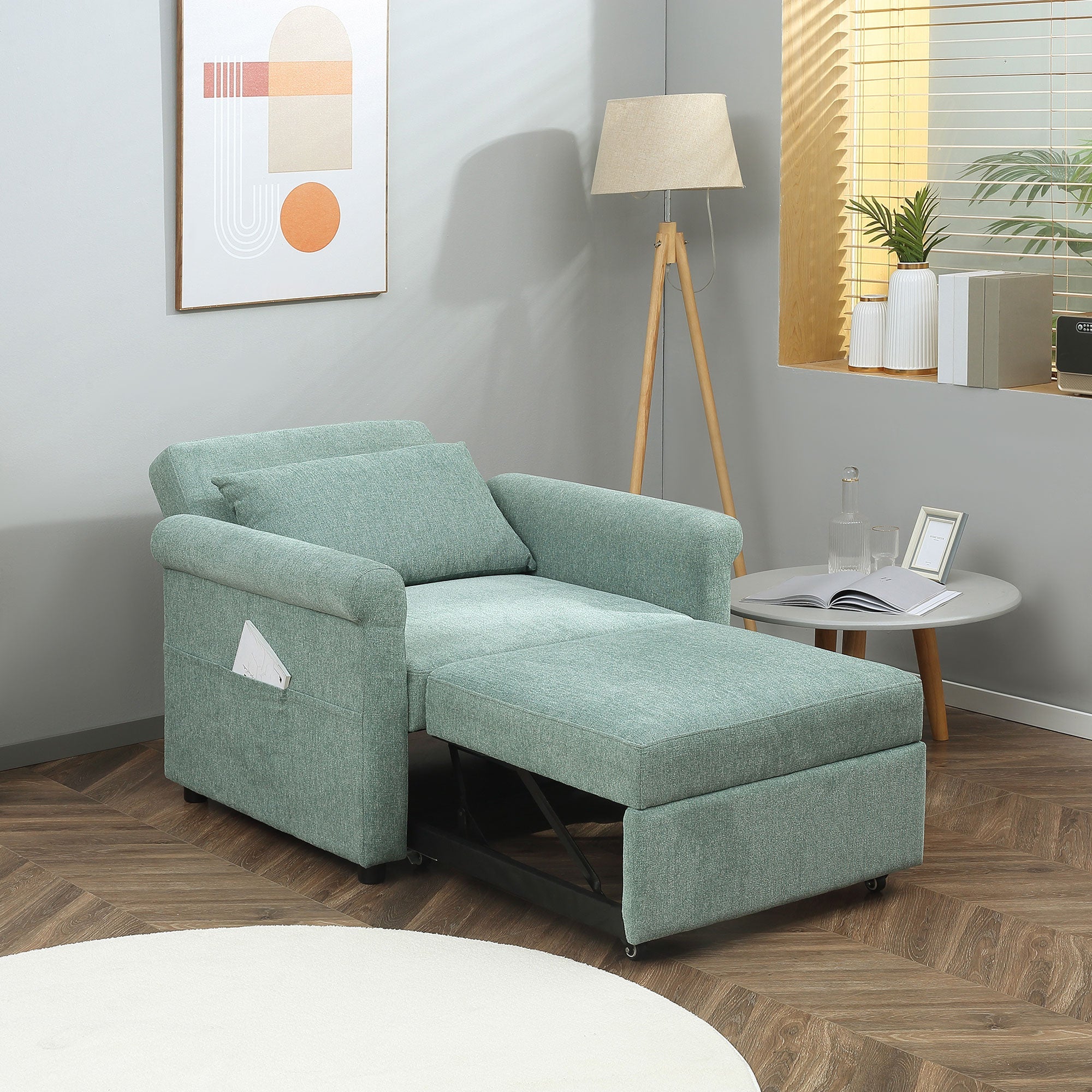 Easycomfort Poltrona Letto Singolo Salvaspazio Reclinabile su 4 Livelli with Seduta Imbottita, 96x84.5x87.5cm, Verde