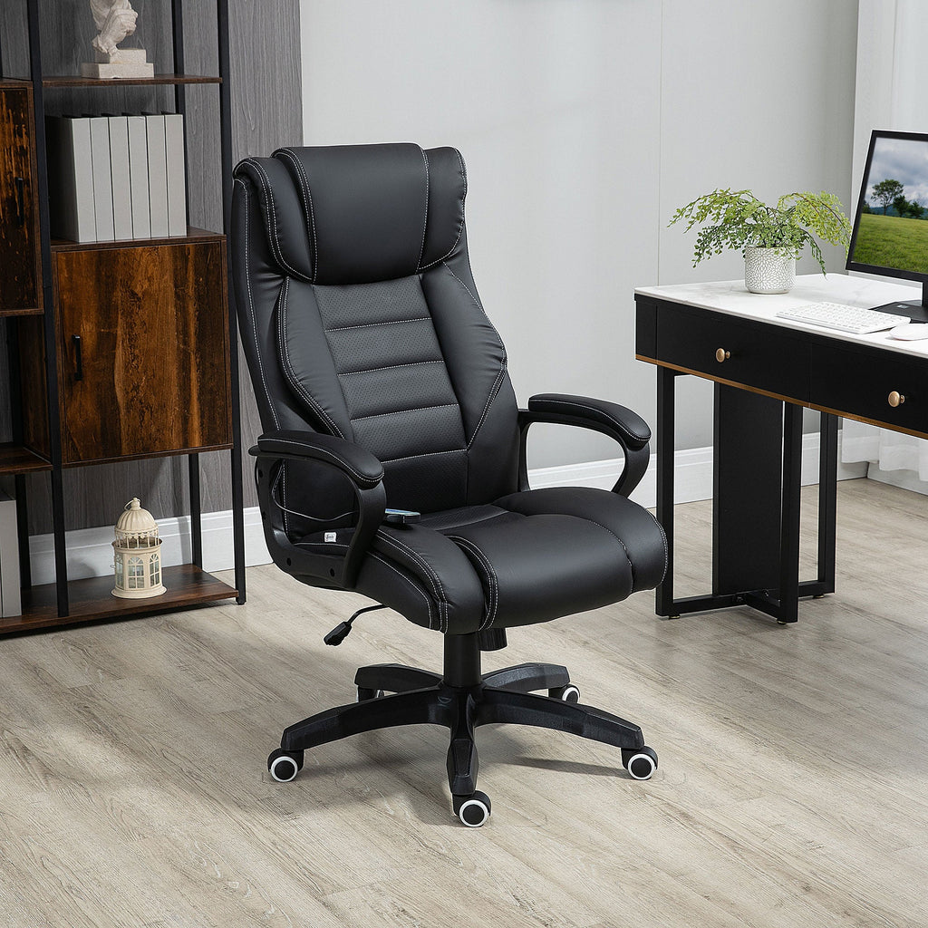 Easycomfort Poltrona Massaggiante da Ufficio a 6 Punti with Altezza Regolabile, in Similpelle Nera, 66x78x112-120 cm