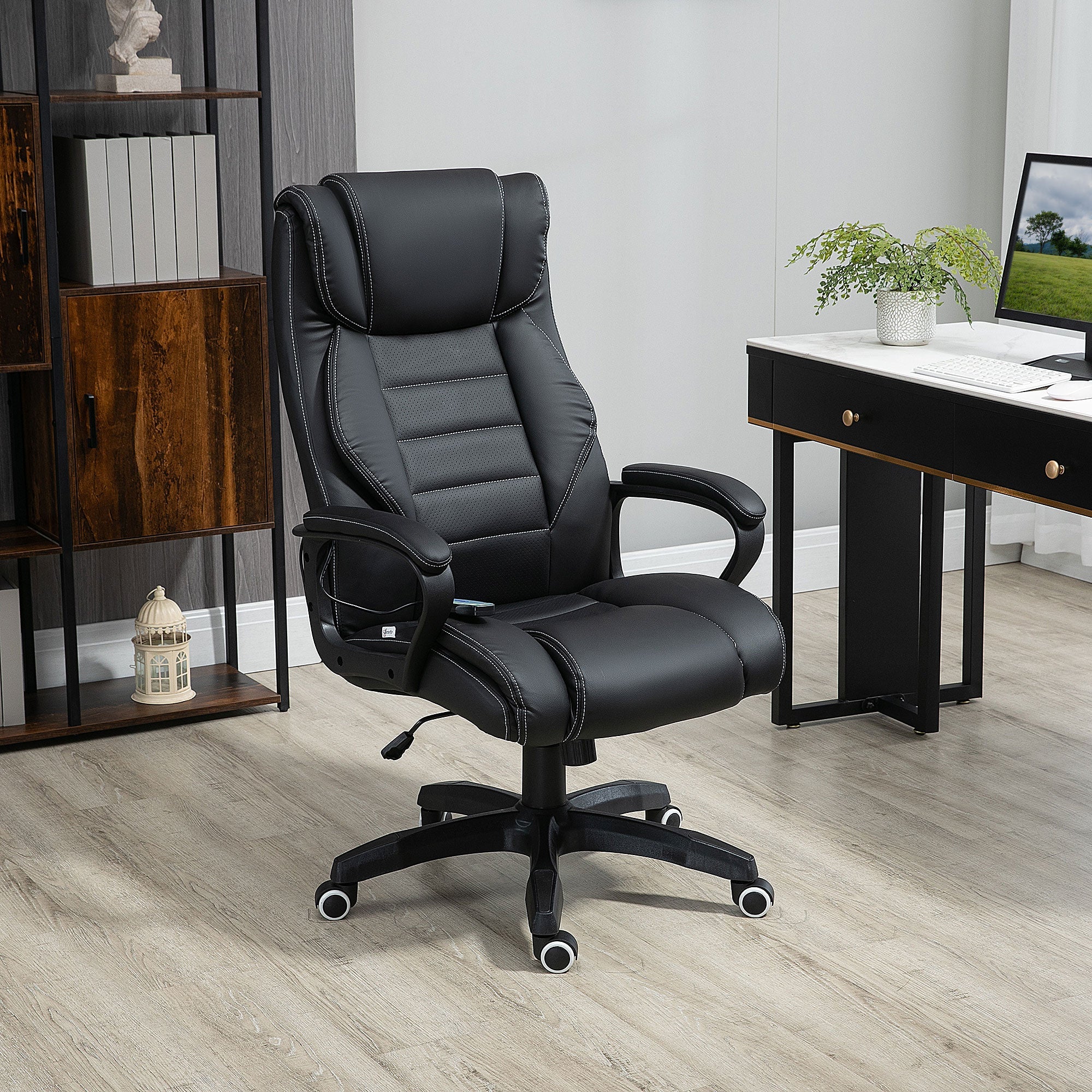 Easycomfort Poltrona Massaggiante da Ufficio a 6 Punti with Altezza Regolabile, in Similpelle Nera, 66x78x112-120 cm