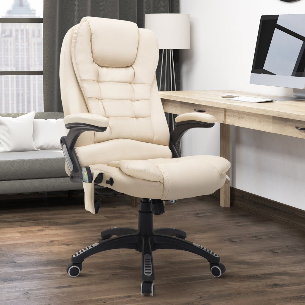 Easycomfort Poltrona Massaggiante da Ufficio ad Altezza Regolabile with 6 Punti Massaggianti, in PU, 62x68x111-121 cm, Beige