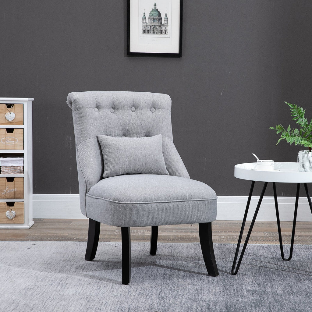 Easycomfort Poltrona per Salotto Imbottita with Cuscino e Piedini Antiscivolo, Poltrona D'Arredo in Tessuto Effetto Lino e Legno, 52.5x69x77 cm, Grigio