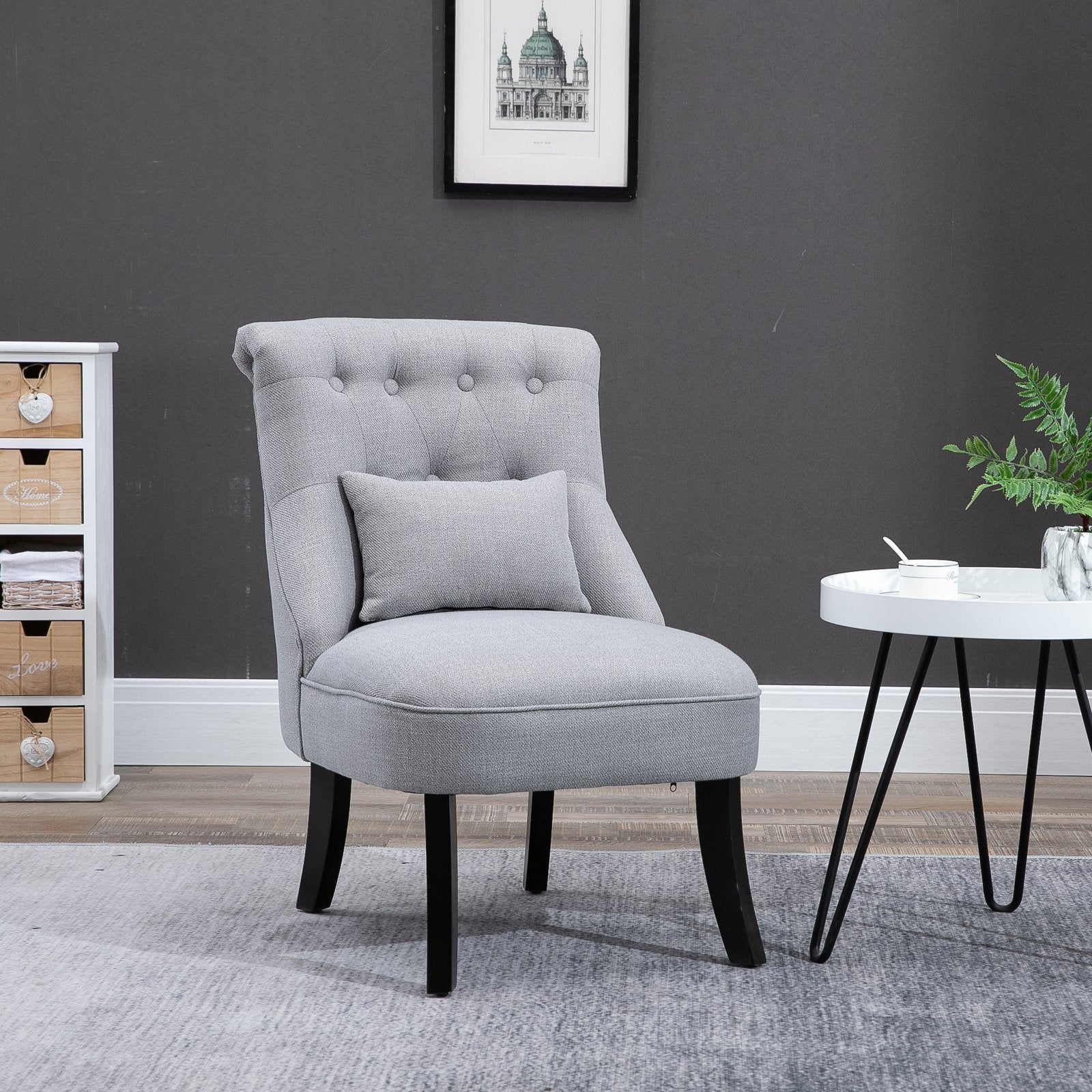 Easycomfort Poltrona per Salotto Imbottita with Cuscino e Piedini Antiscivolo, Poltrona D'Arredo in Tessuto Effetto Lino e Legno, 52.5x69x77 cm, Grigio