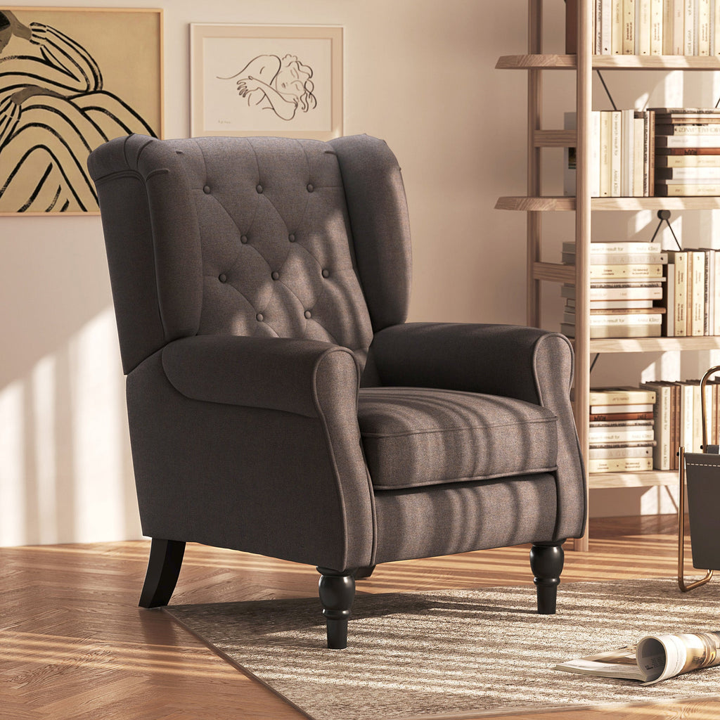 EasyComfort Poltrona per Salotto in Stile Francese with Seduta Imbottita e Cuscini, in Poliestere, 74x86x102 cm, Marrone