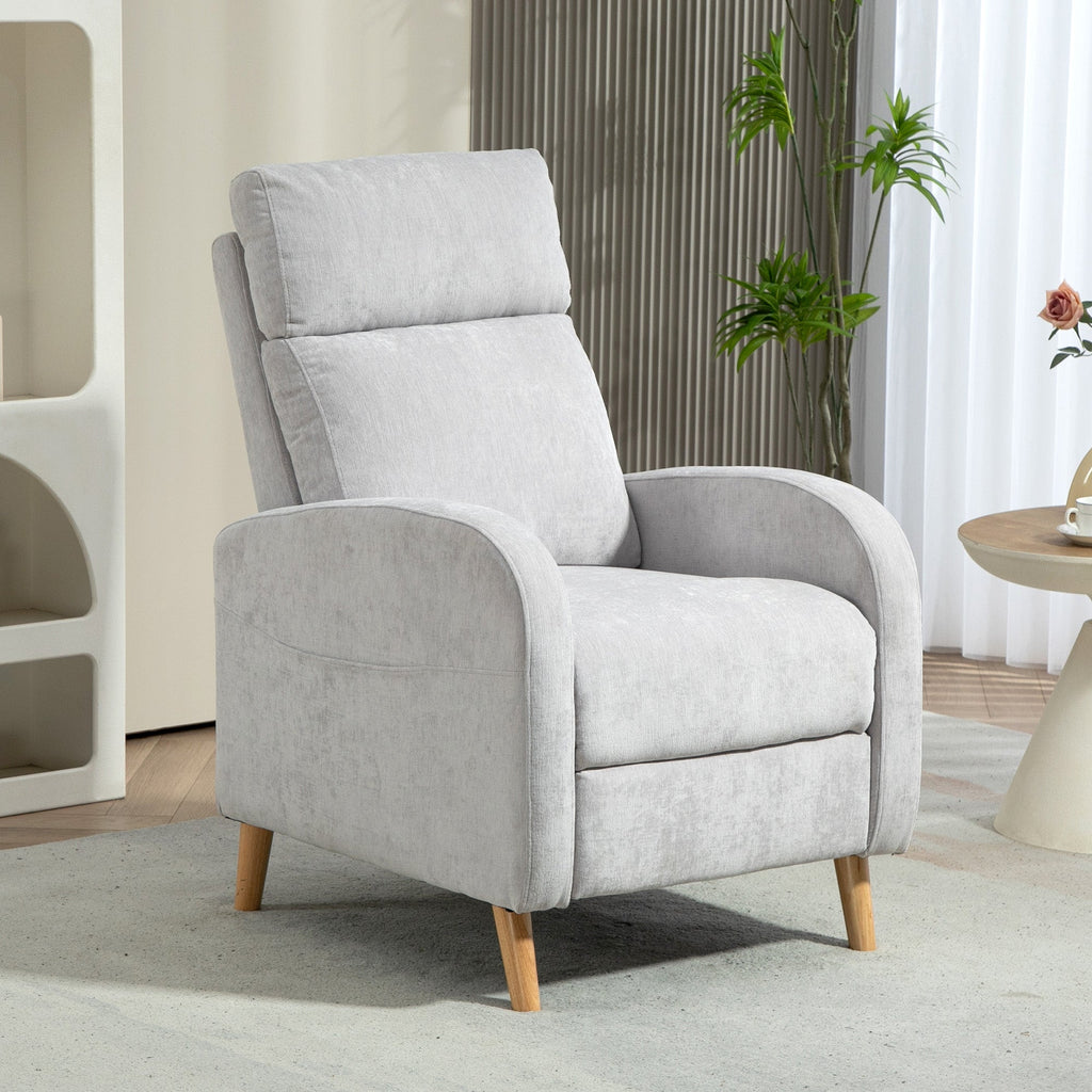 EasyComfort Poltrona Reclinabile 150° max with Poggiapiedi, in Tessuto Effetto Lino, 68x90x106 cm, Grigio Chiaro