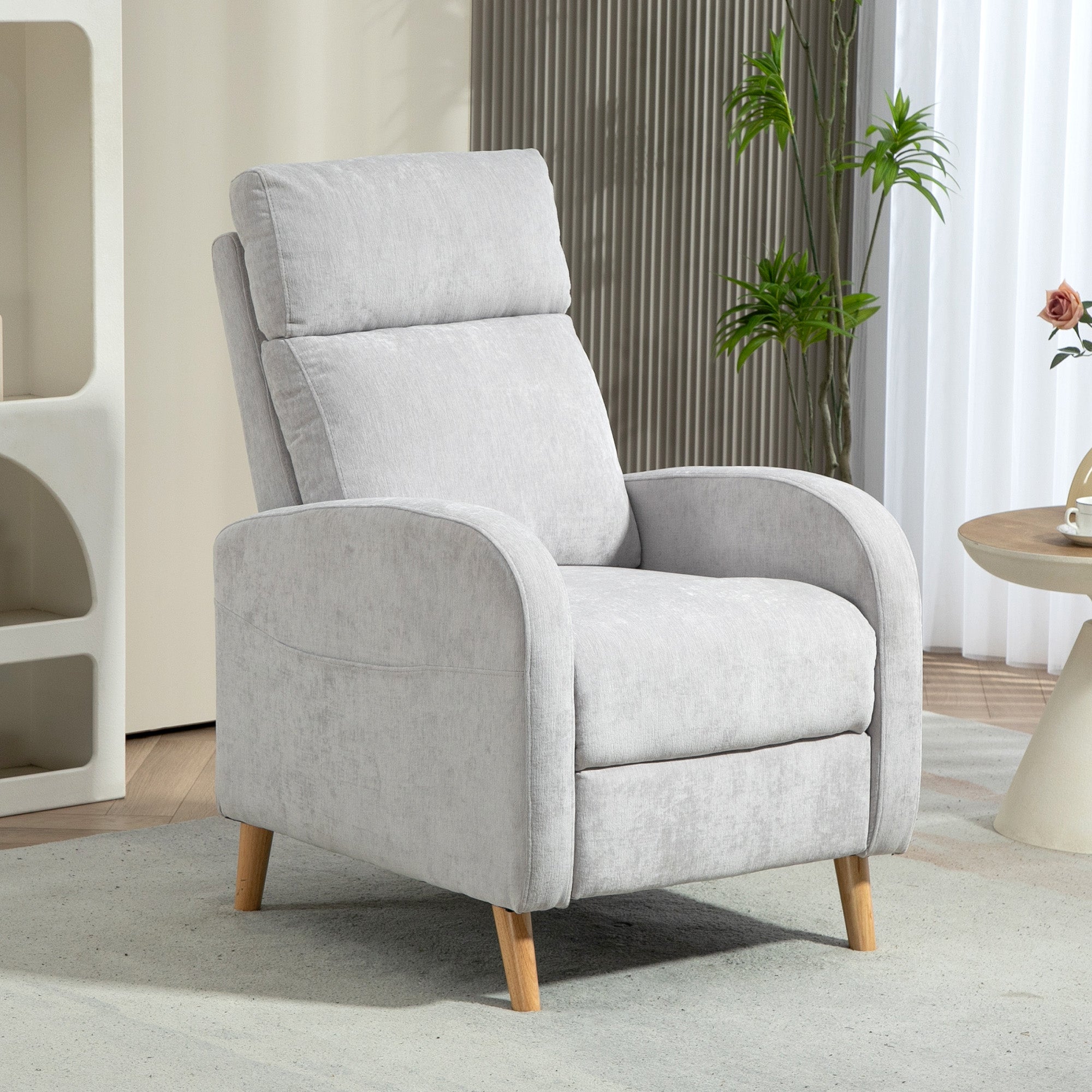 EasyComfort Poltrona Reclinabile 150° max with Poggiapiedi, in Tessuto Effetto Lino, 68x90x106 cm, Grigio Chiaro