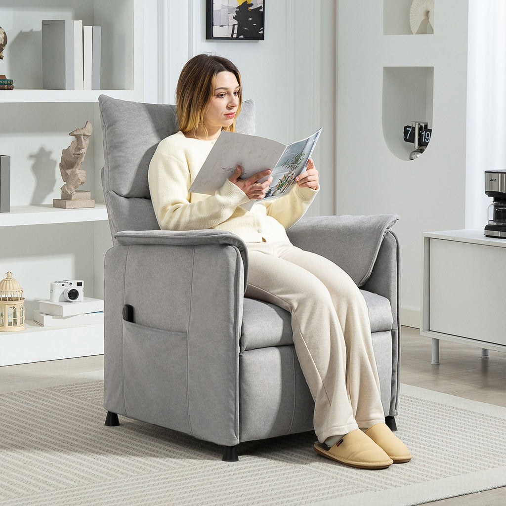 EasyComfort Poltrona Reclinabile Elettrica with Telecomando e Poggiapiedi, in Tessuto Effetto Velluto, 80x83x104 cm, Grigio