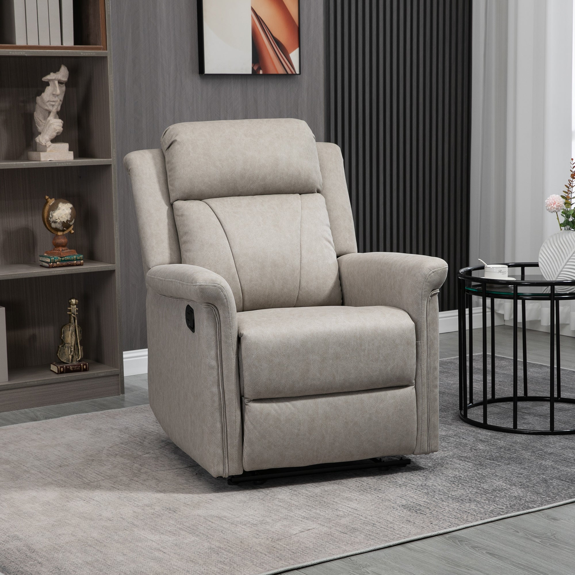 Easycomfort Poltrona Reclinabile Manualmente 135° with Poggiapiedi, Poggiatesta e Braccioli Imbottiti, 78x96x102 cm, Grigio