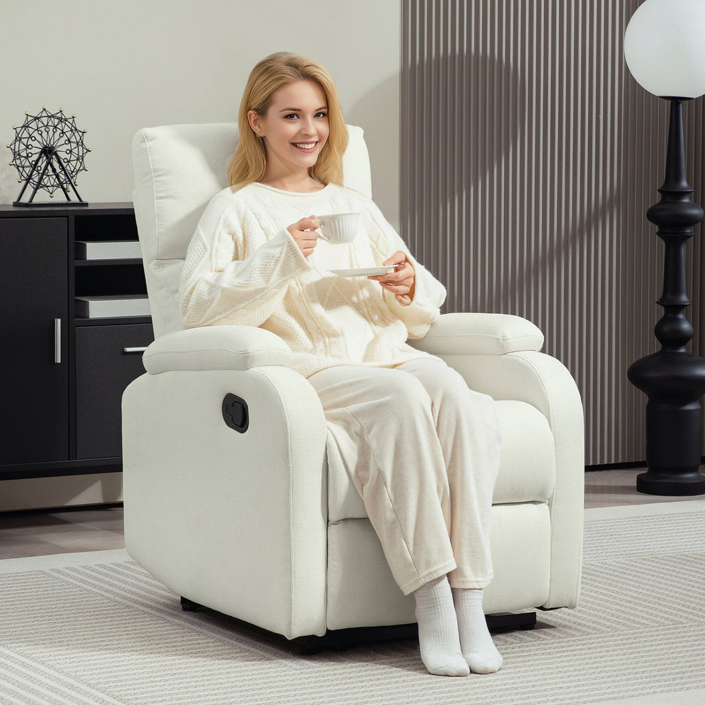 EasyComfort Poltrona Reclinabile Manualmente a 60° Extra Imbottita in Tessuto with Poggiapiedi, Crema