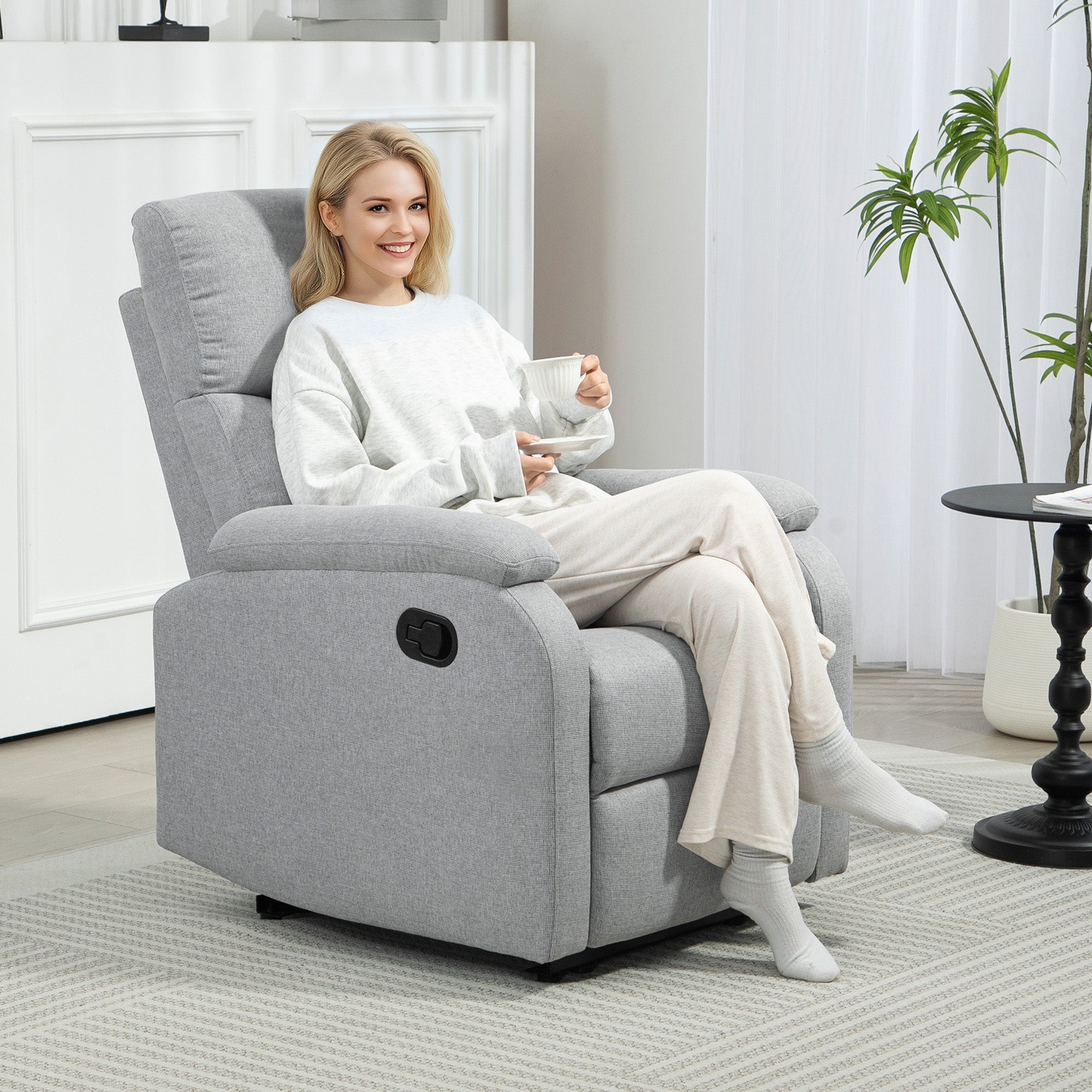 EasyComfort Poltrona Reclinabile Manualmente a 60° Extra Imbottita in Tessuto with Poggiapiedi, Grigio