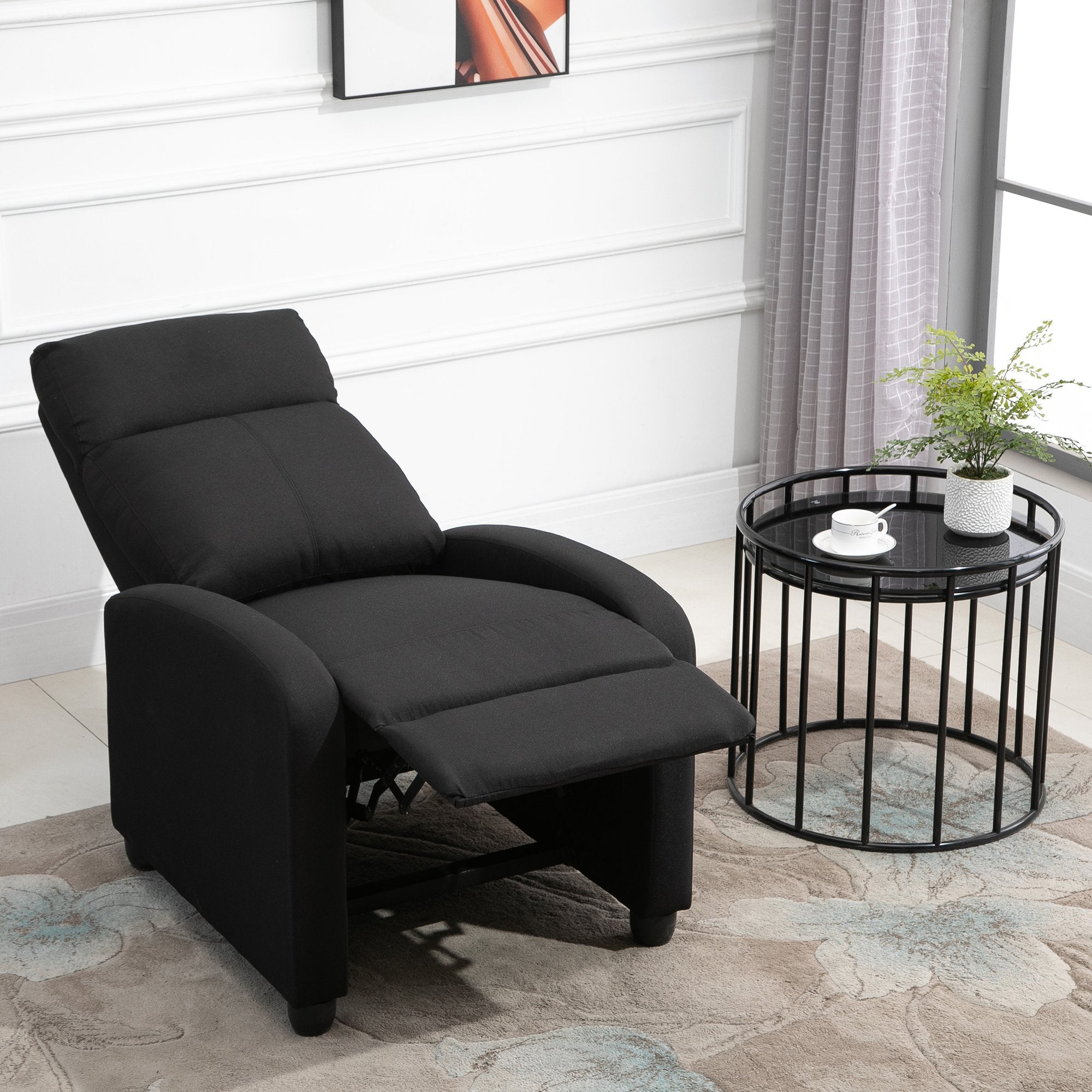 Easycomfort Poltrona Relax Imbottita with Schienale Reclinabile 135° e Poggiapiedi Estraibile, in Lino black, 69x87x100.5cm