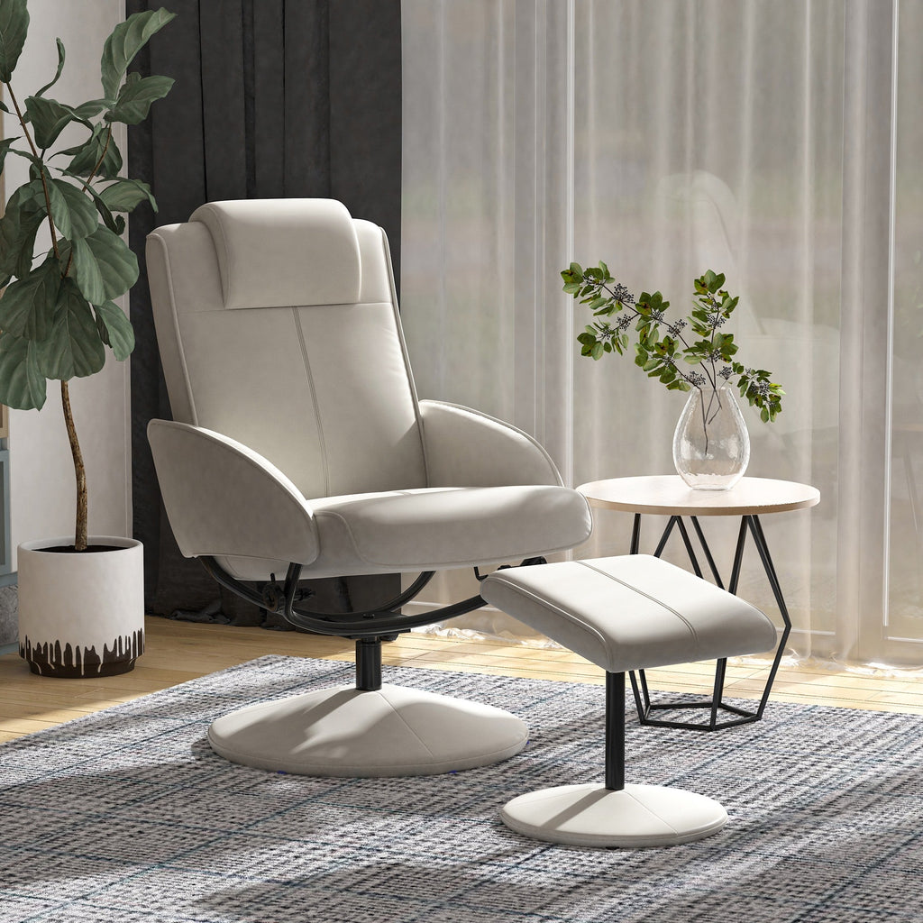 Easycomfort Poltrona Relax Reclinabile with Pouf Poggiapiedi Abbinato e Rivestimento in Finta pelle, 71x78x101cm, Grigia