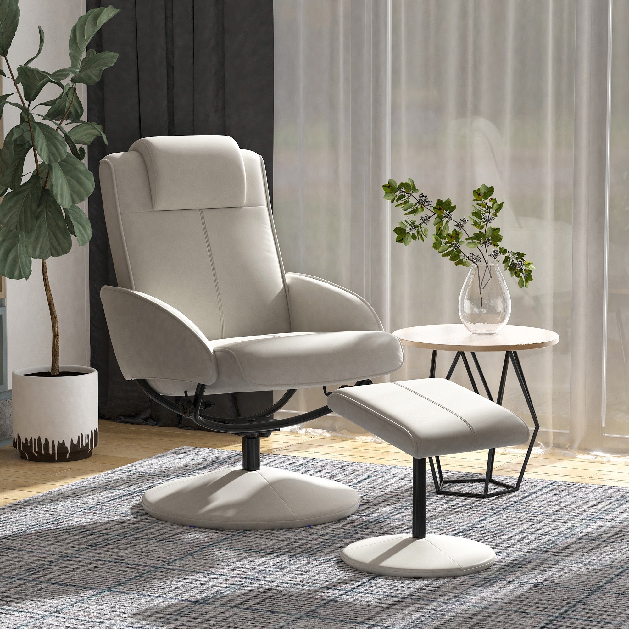 Easycomfort Poltrona Relax Reclinabile with Pouf Poggiapiedi Abbinato e Rivestimento in Finta pelle, 71x78x101cm, Grigia