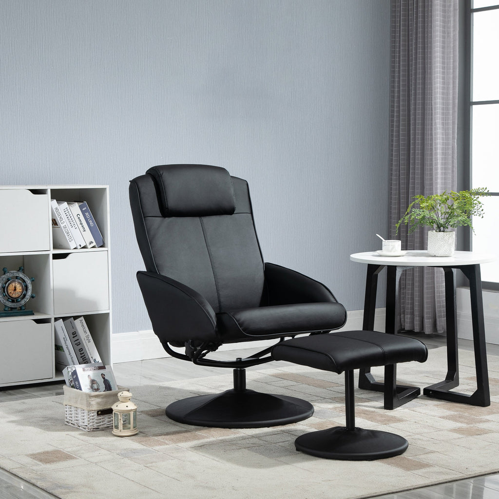 Easycomfort Poltrona Relax Reclinabile with Pouf Poggiapiedi Abbinato e Rivestimento in Finta pelle, black