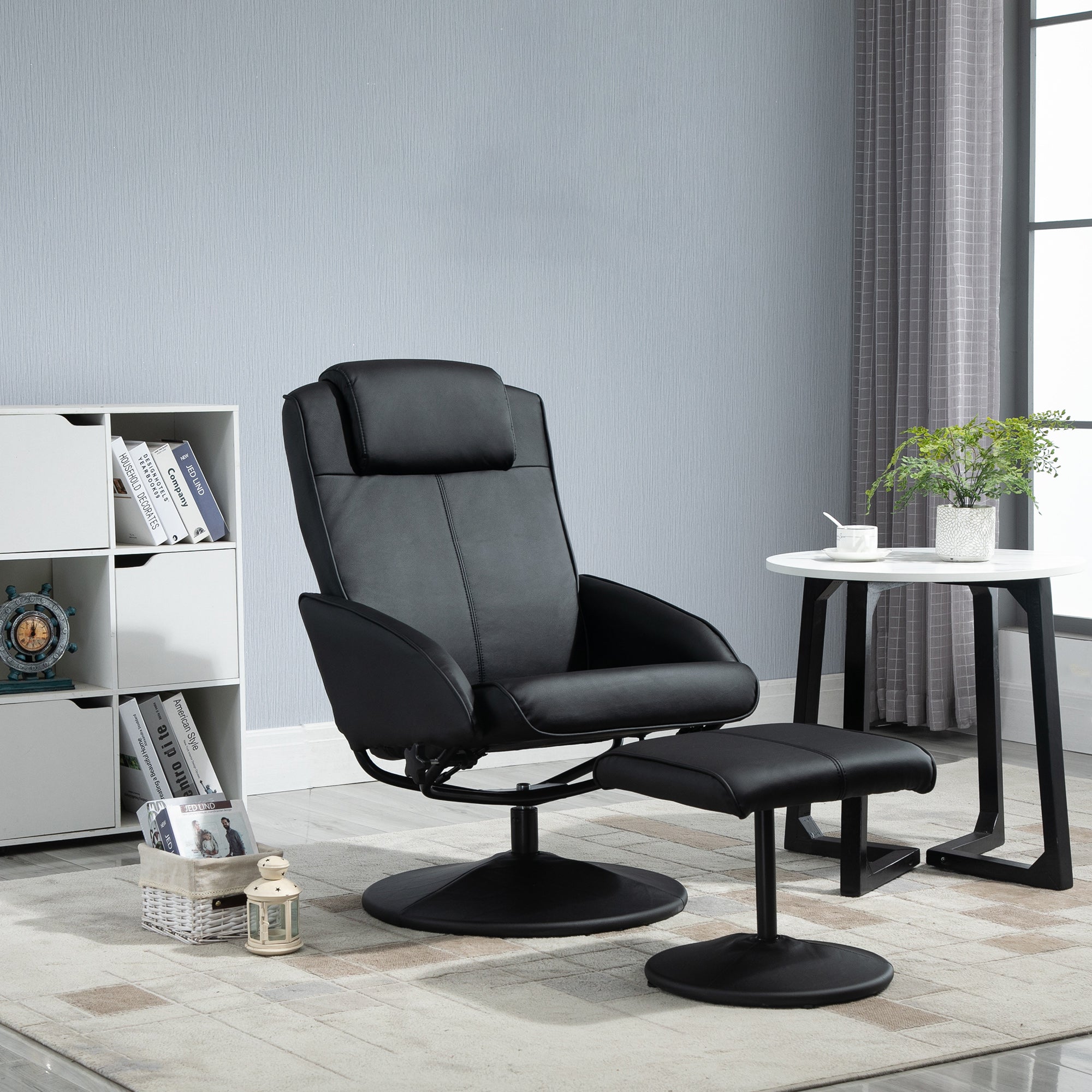 Easycomfort Poltrona Relax Reclinabile with Pouf Poggiapiedi Abbinato e Rivestimento in Finta pelle, black