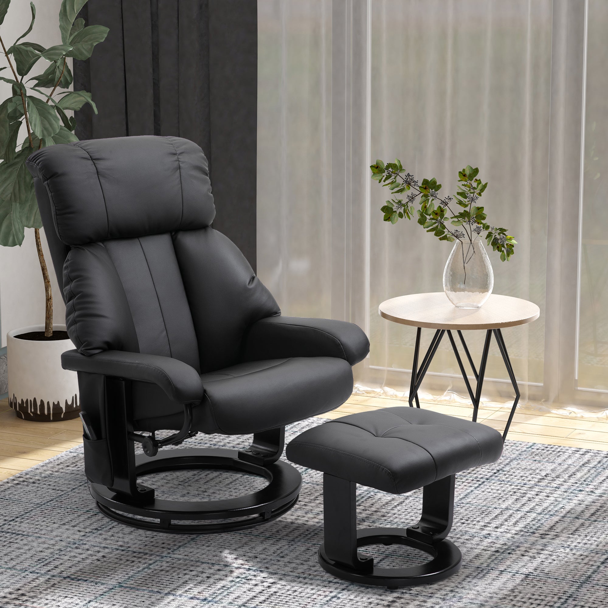 EasyComfort Relaxfauteuil met massage, voetenbank en afstandsbediening, 76x80x102 cm zwart