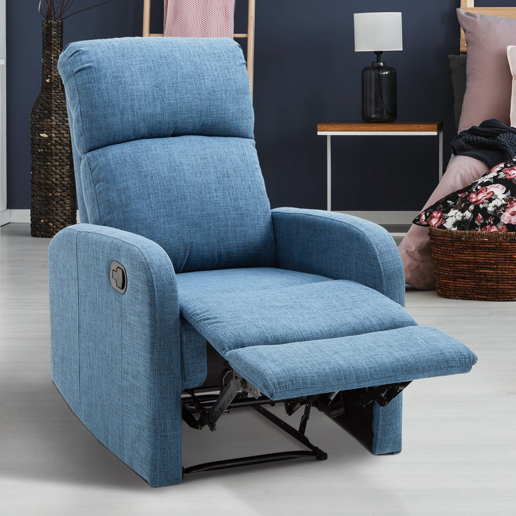 Easycomfort Poltrona Relax Reclinabile Manuale with Poggiapiedi Portata 125kg Tessuto di Lino 67 × 83 × 107cm Blu