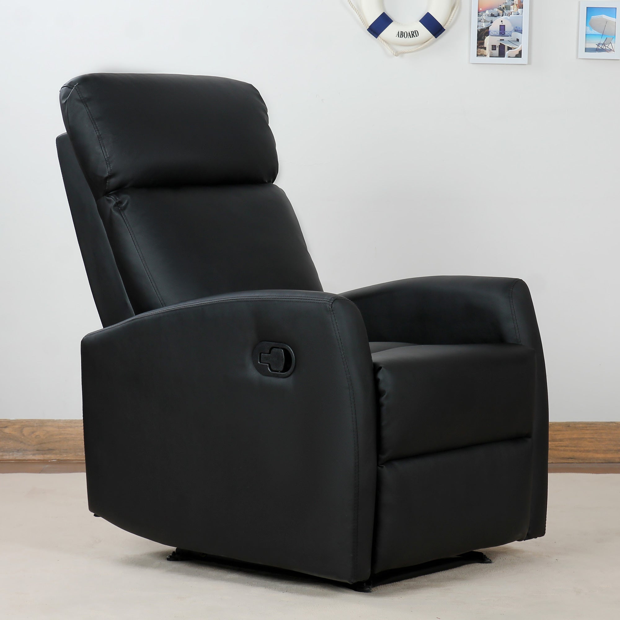 Easycomfort Poltrona Relax Reclinabile, Regolabile ed Ergonomica, in Pelle PU with Imbottitura, per Casa e Ufficio, 65x92x100 cm, Nera