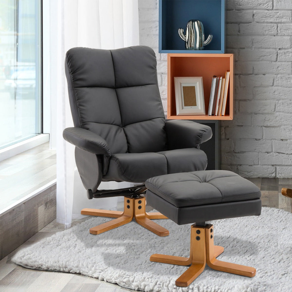 Easycomfort Poltrona Sedia Relax Reclinabile with Poggiapiedi in Pelle PU black