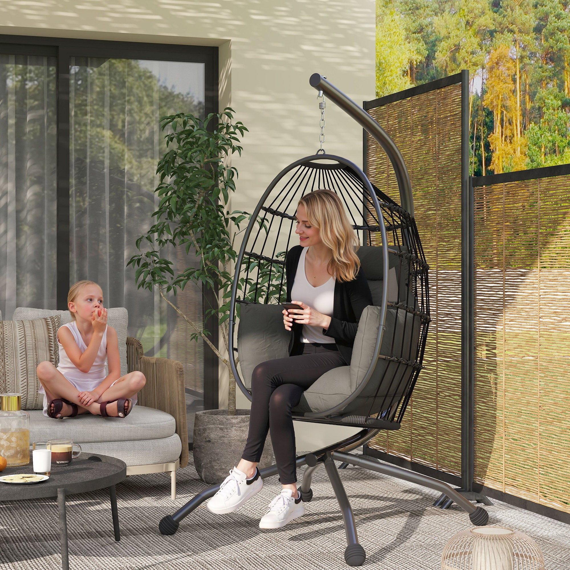 EasyComfort Poltrona Sospesa hangstoel, 120x88x192 cm, zwart/donkergrijs