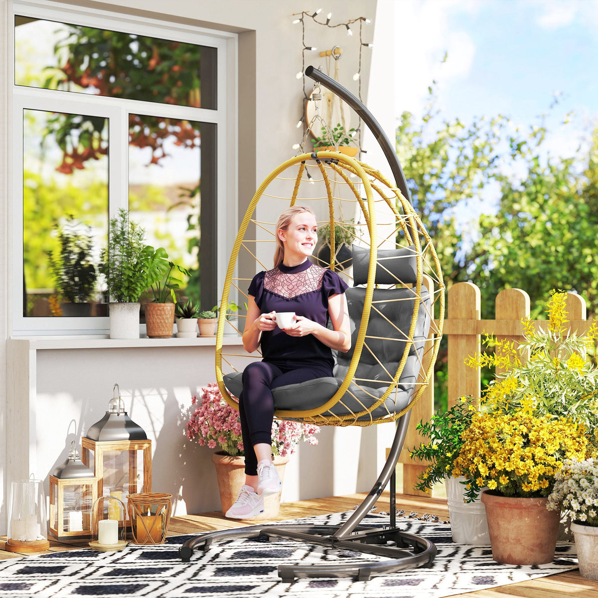 EasyComfort Hangstoel opvouwbaar met kussen 102x102x195 cm