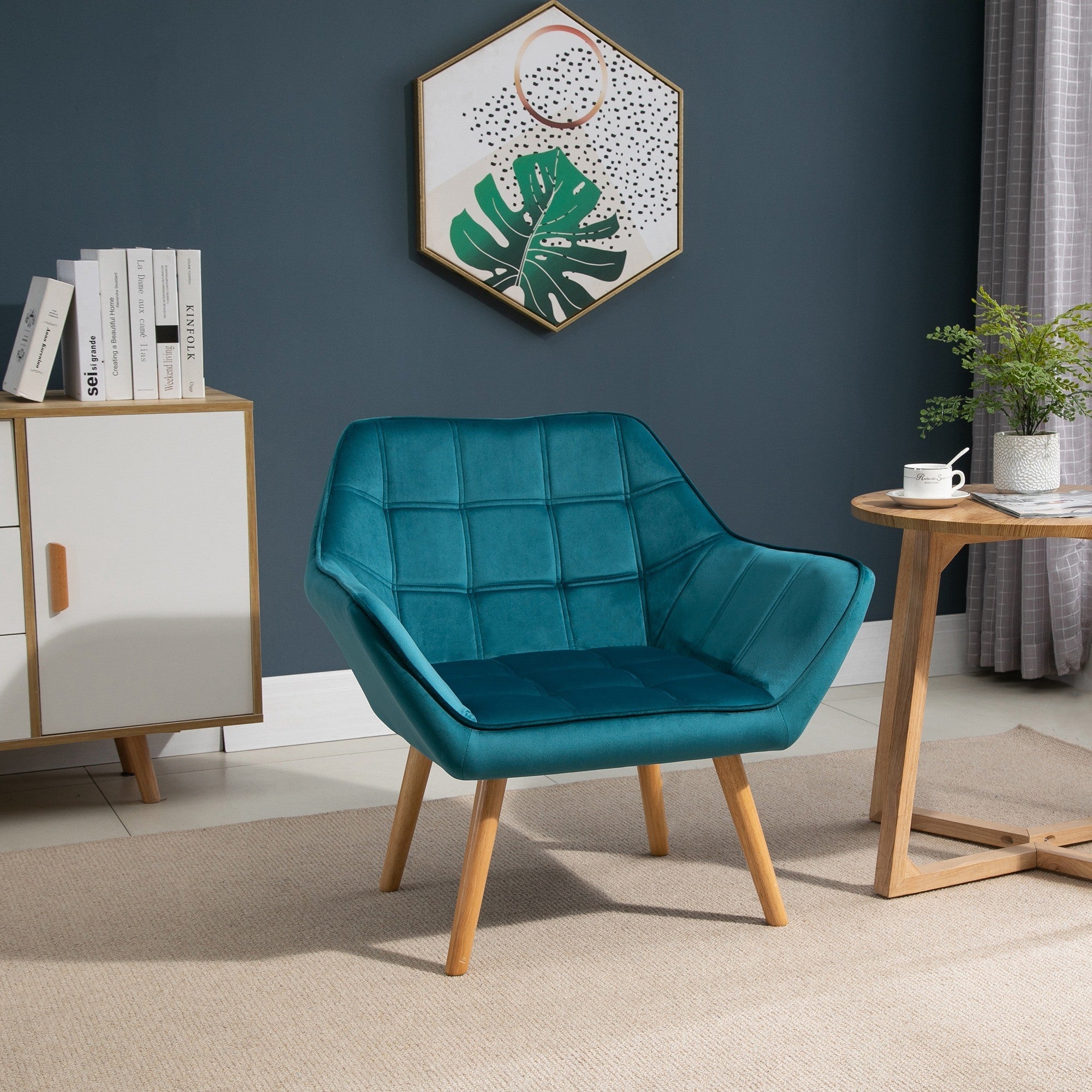 EasyComfort Scandinavische fauteuil fluweel petrol 79 x 69.5 x 72.5 cm