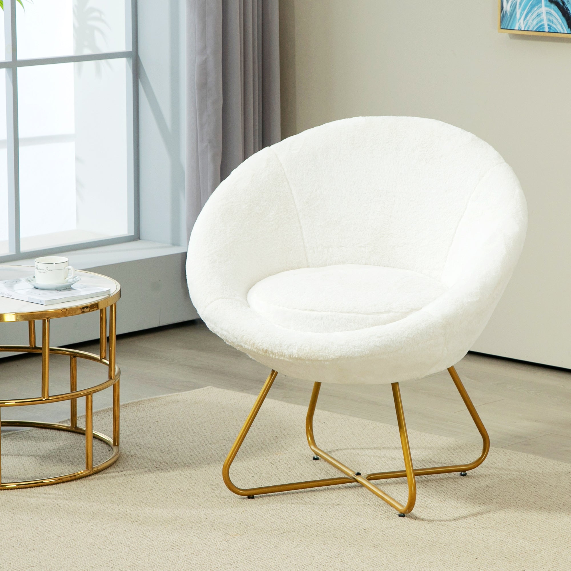 EasyComfort Poltroncina da Camera in Finta Pelliccia with Gambe in Metallo, 75x66x79 cm, white