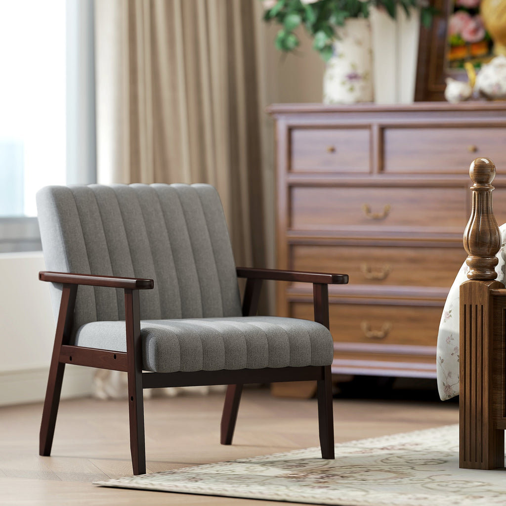 EasyComfort Moderne gestoffeerde fauteuil van stof en hout, grijs