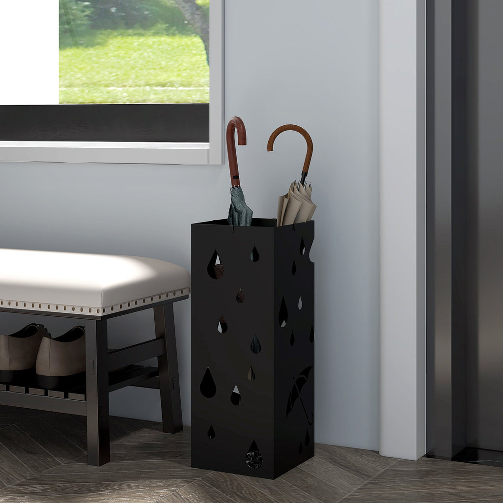 EasyComfort Portaombrelli in Metallo with 4 Ganci e Vaschetta Raccogligocce, 15.5x15.5x41cm, black