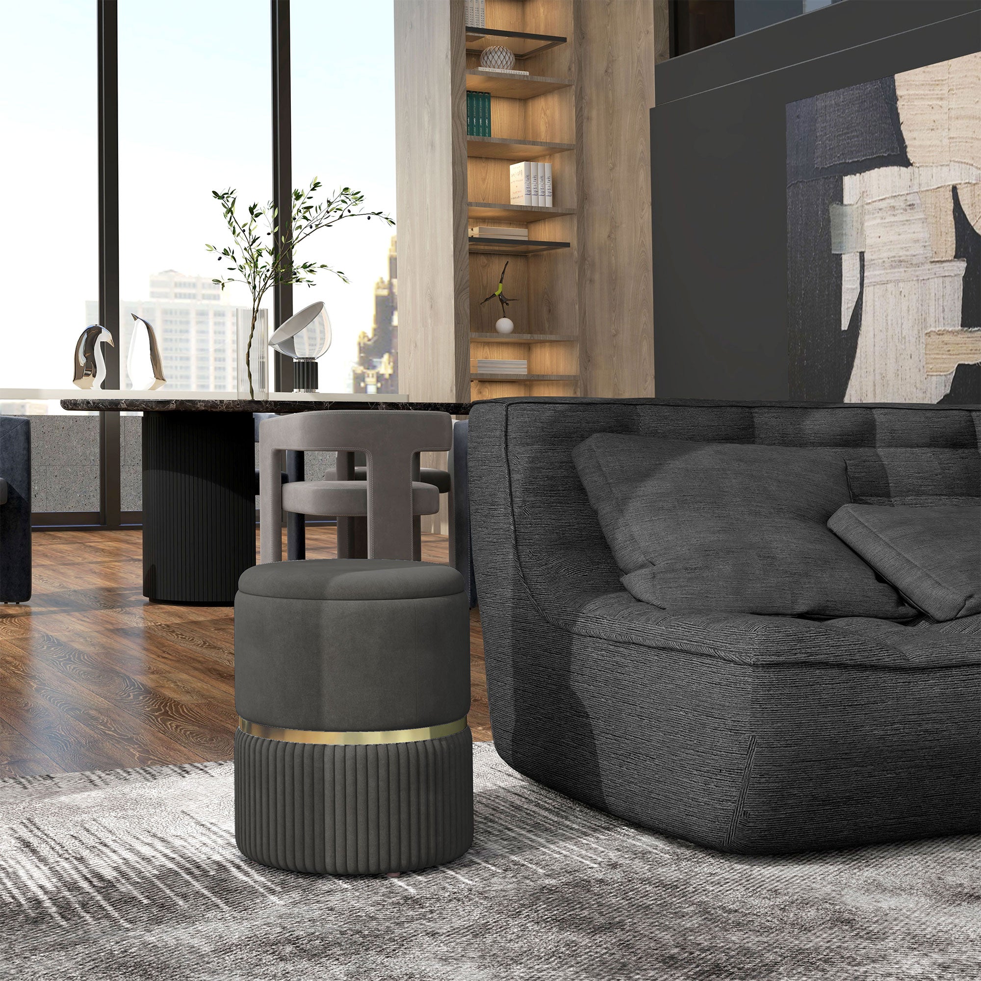 EasyComfort Pouf Contenitore 120 kg max per Soggiorno, Ingresso e Camera, in Poliestere, 36x36x44 cm, Grigio
