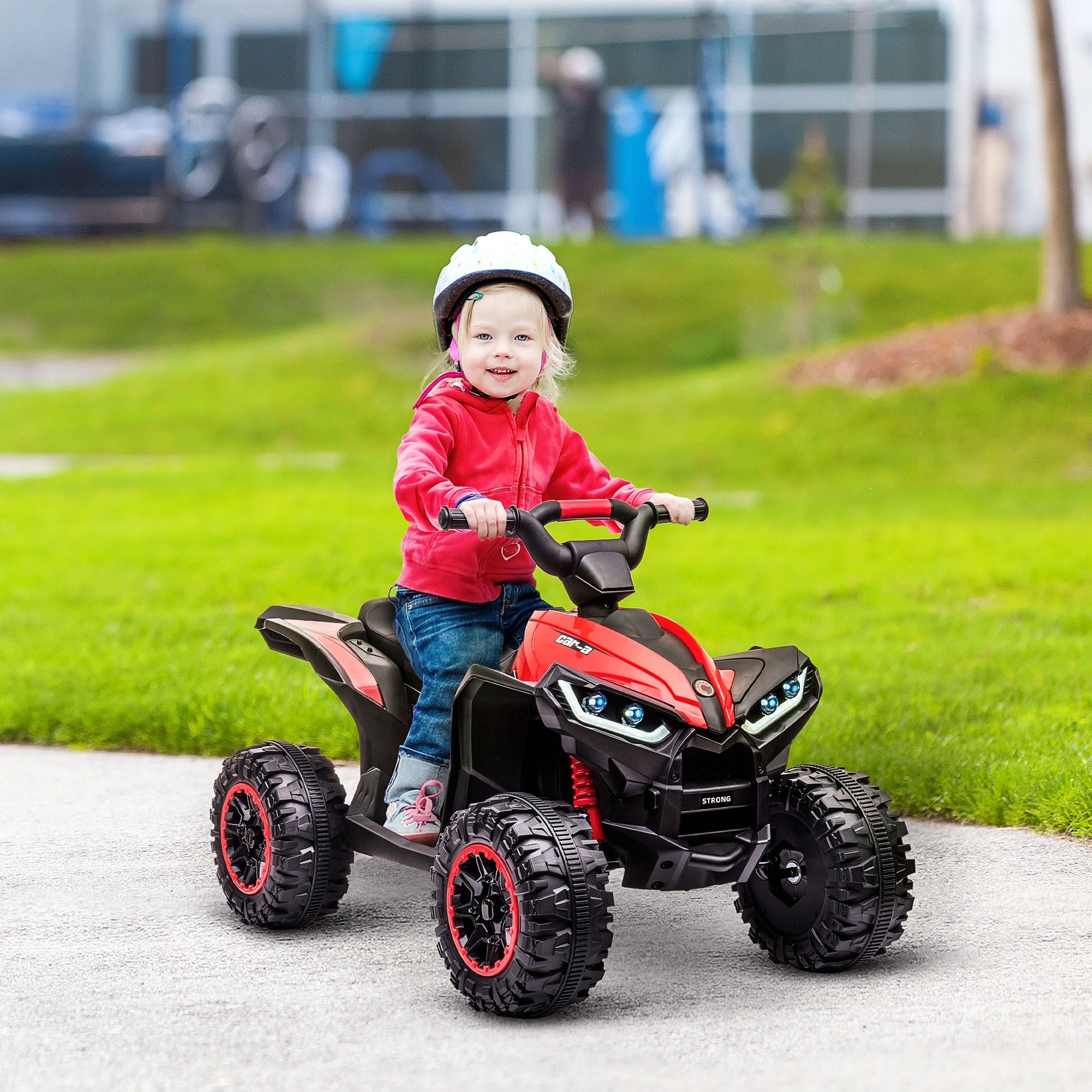 Easycomfort Quad Elettrico per Bambini 12V, 2 Velocità, Ruote Larghe with Sospensioni e Fari LED, Età 3-5 Anni, Rosso