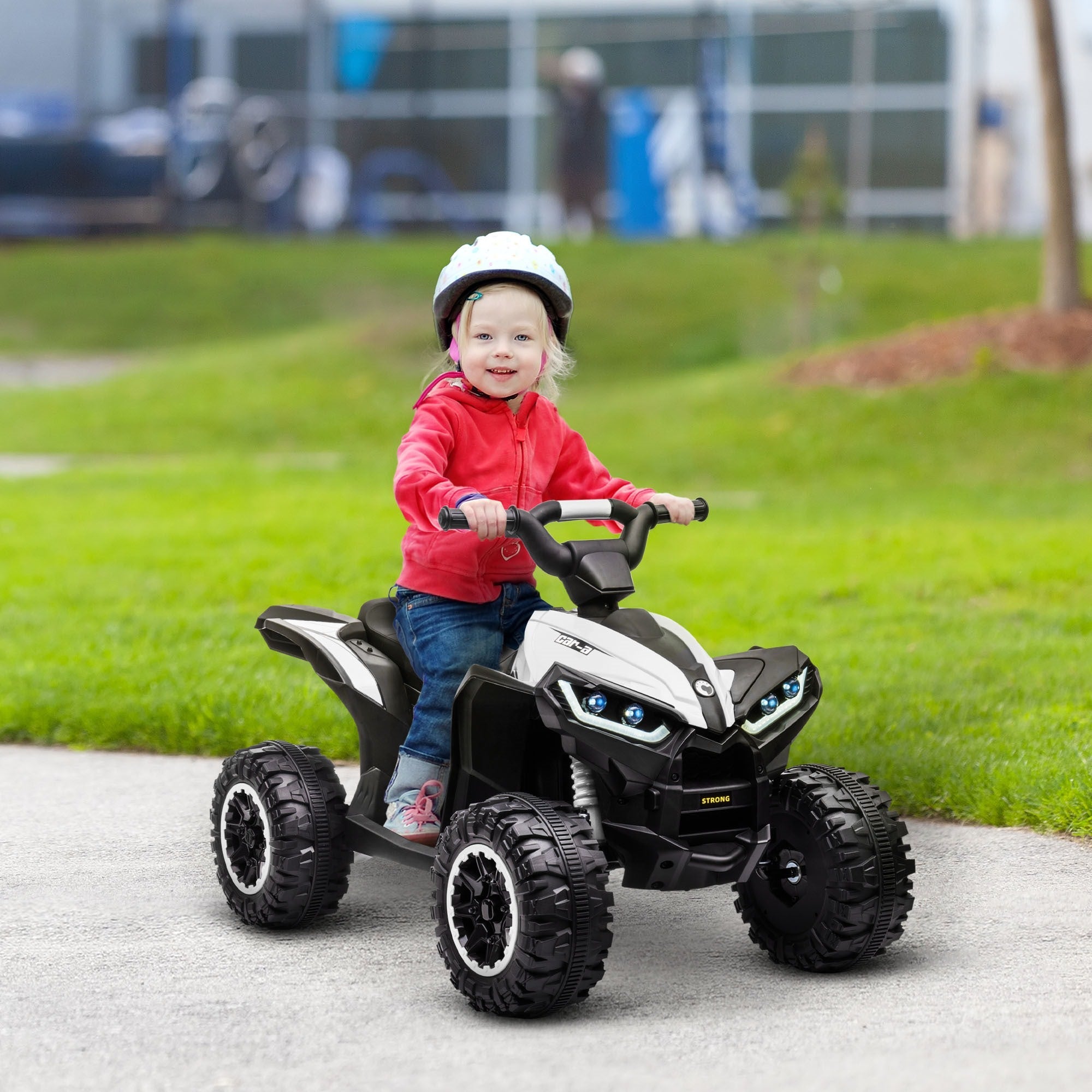 Easycomfort Quad per Bambini 3-5 Anni Elettrico 12V, 2 Velocità, Ruote Larghe with Sospensioni e Fari LED, white