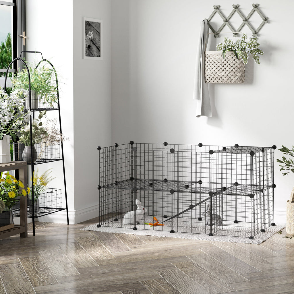 EASYCOMFORT Metal Fence for Small Pets with 36 Metal Panels to Assemble According to the Shape and Configuration You Prefer and with Door