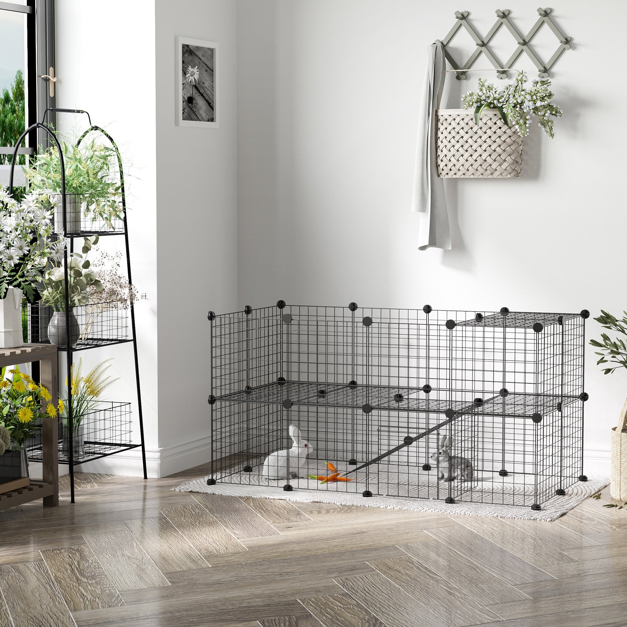 EASYCOMFORT Metal Fence for Small Pets with 36 Metal Panels to Assemble According to the Shape and Configuration You Prefer and with Door