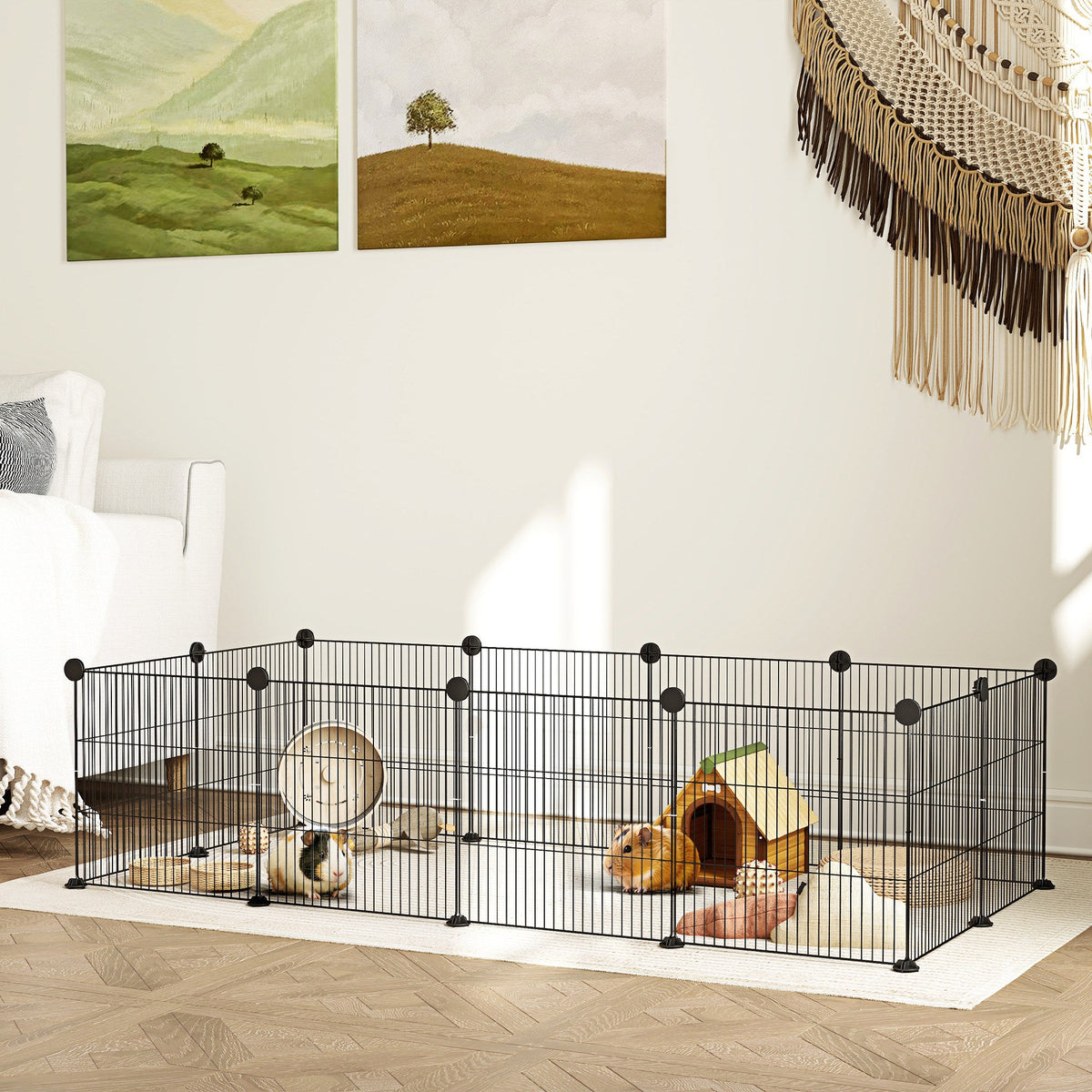 EasyComfort modulair dierenren 12 panelen 140x70x35 cm, zwart