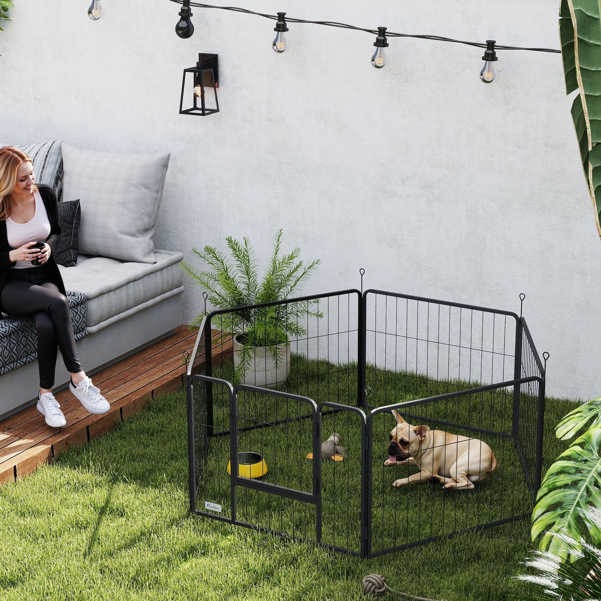 EasyComfort Recinto per Cani a 6 Pannelli Modulabili da 80x1.5x60 cm in Acciaio black with Porta di Ingresso
