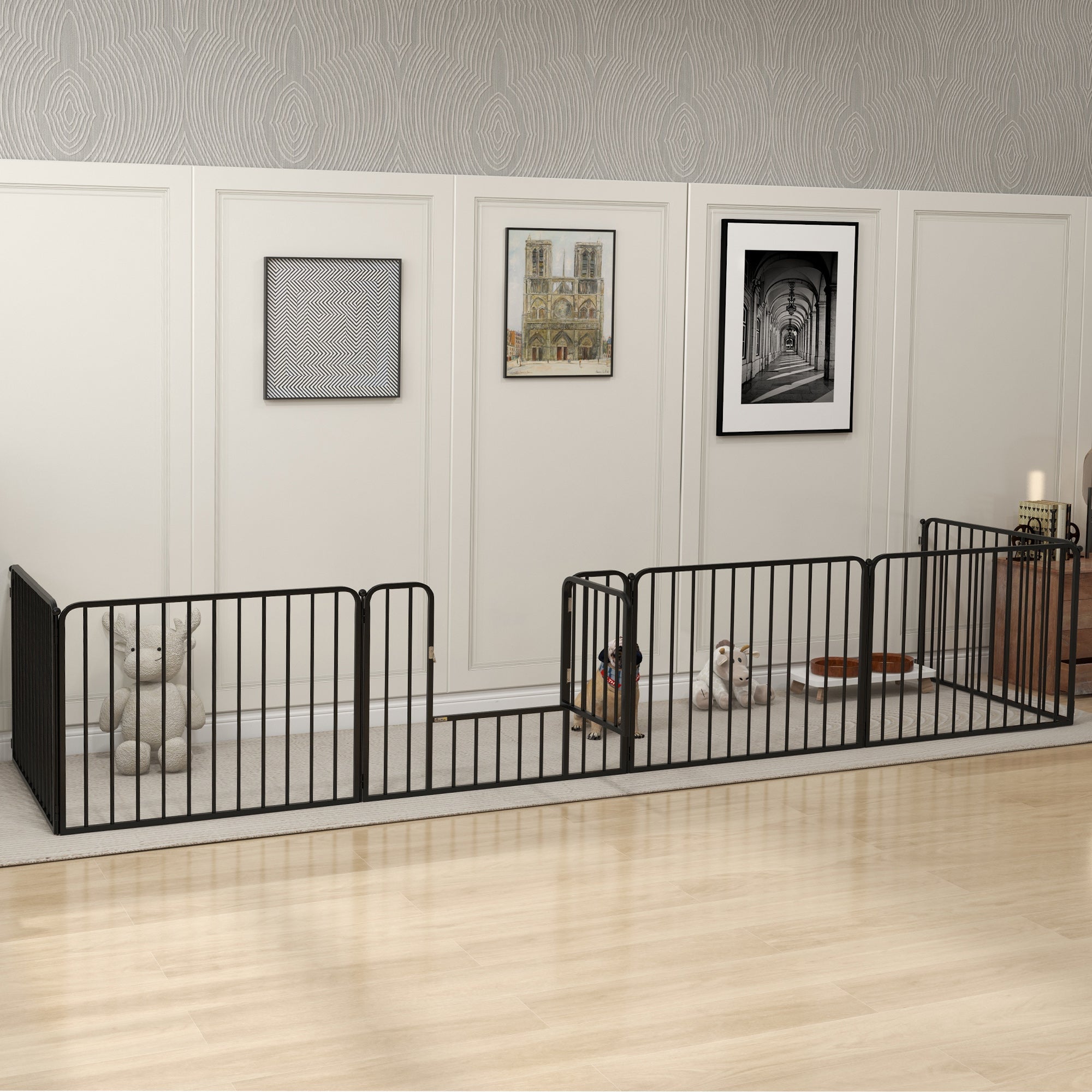 EasyComfort Recinto per Cani a 6 Pannelli Modulabili da Interno ed Esterno, in Acciaio, 164x83x60 cm, Nero