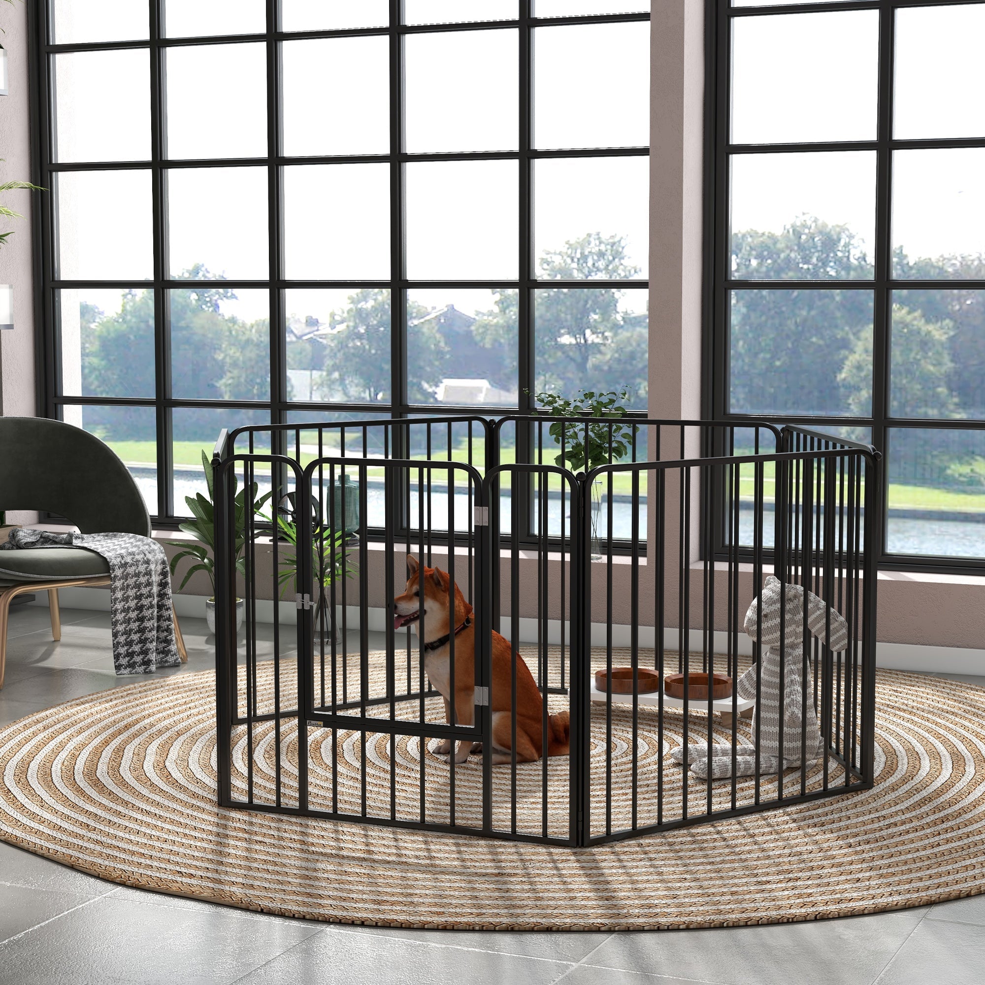 EasyComfort 6-panelen hondenren 164x83x80 cm, zwart