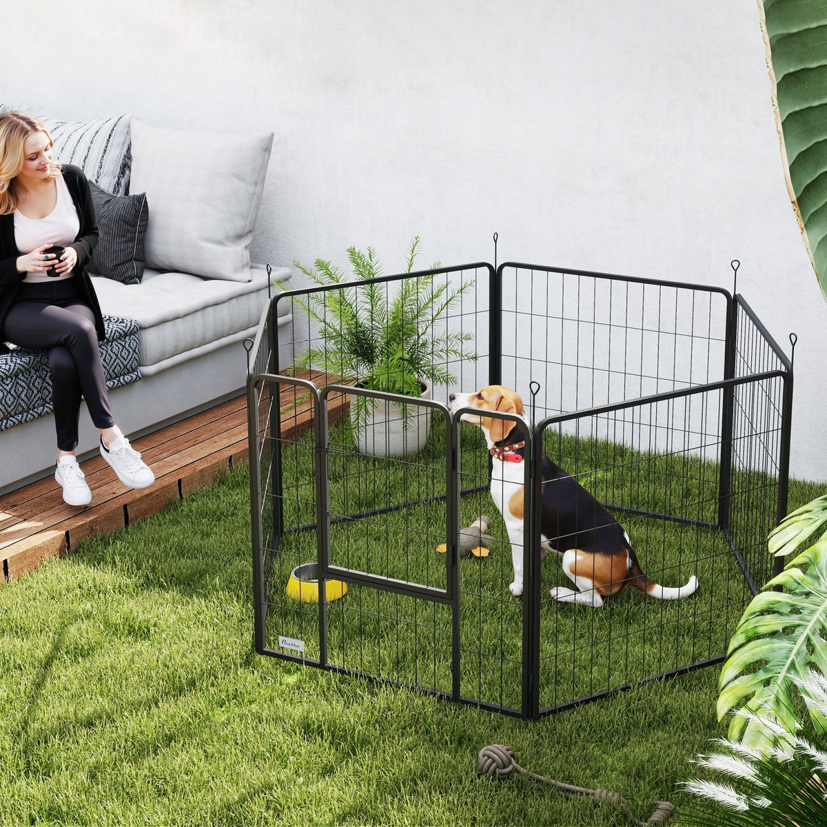 EasyComfort 6-panel hondenren vouwbaar staal 80 cm