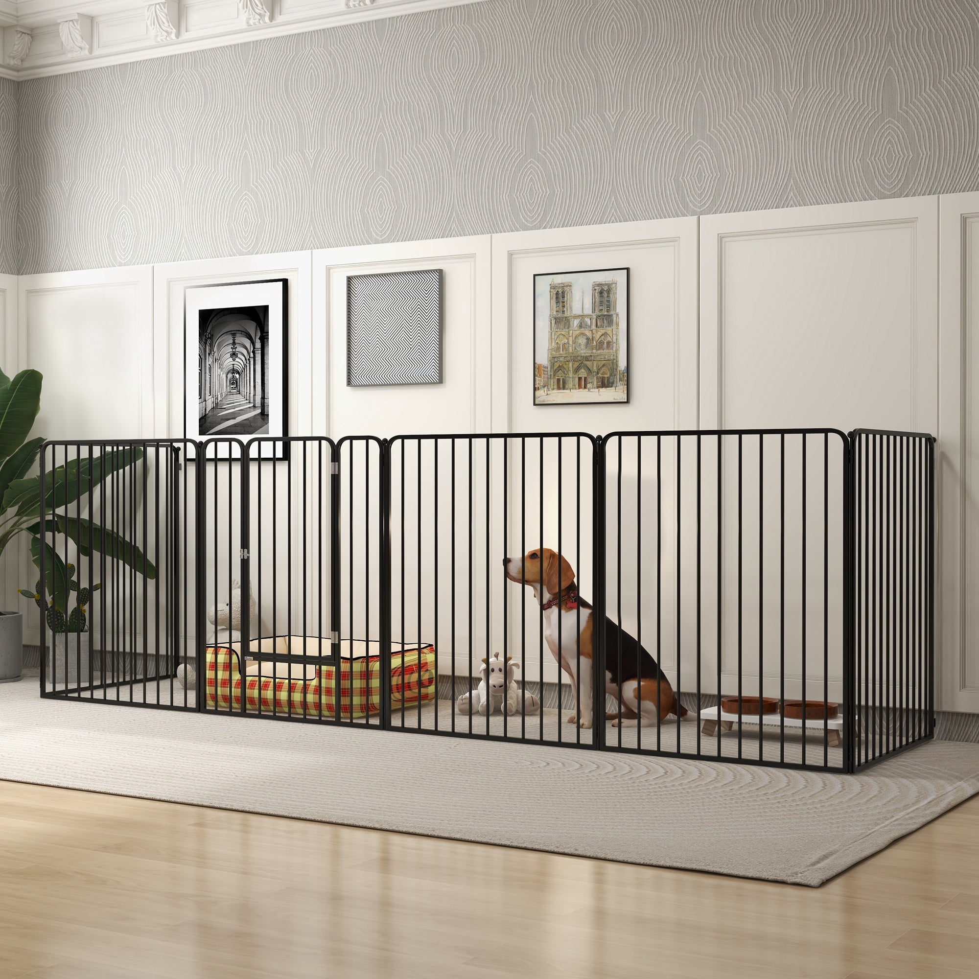EasyComfort Hondenren 6 panelen voor grote honden 164x83x100 cm, zwart
