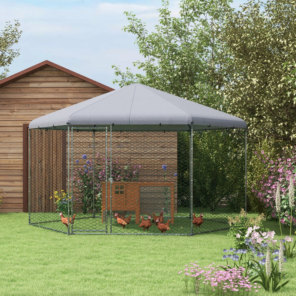 EasyComfort Recinto per Galline con Tetto e Porta Bloccabile in Acciaio per 10-15 Animali, 4x3.5x2.6m