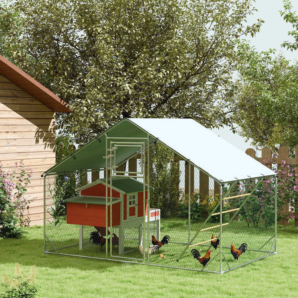 EasyComfort Recinto per Galline da 6m² per 6-8 Animali con Tetto Impermeabile, Mangiatoia e Posatoio, 3x2x1.9m, Argento