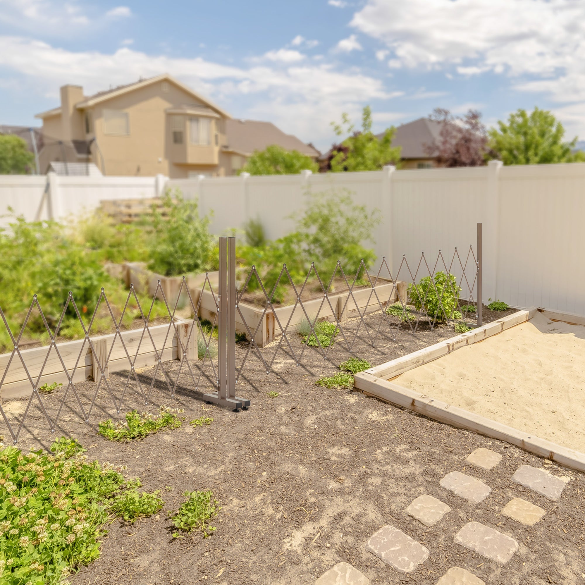 EasyComfort Recinzione per Giardino a Larghezza Regolabile, in Metallo e Alluminio, 300x31x103.5 cm, Marrone Scuro