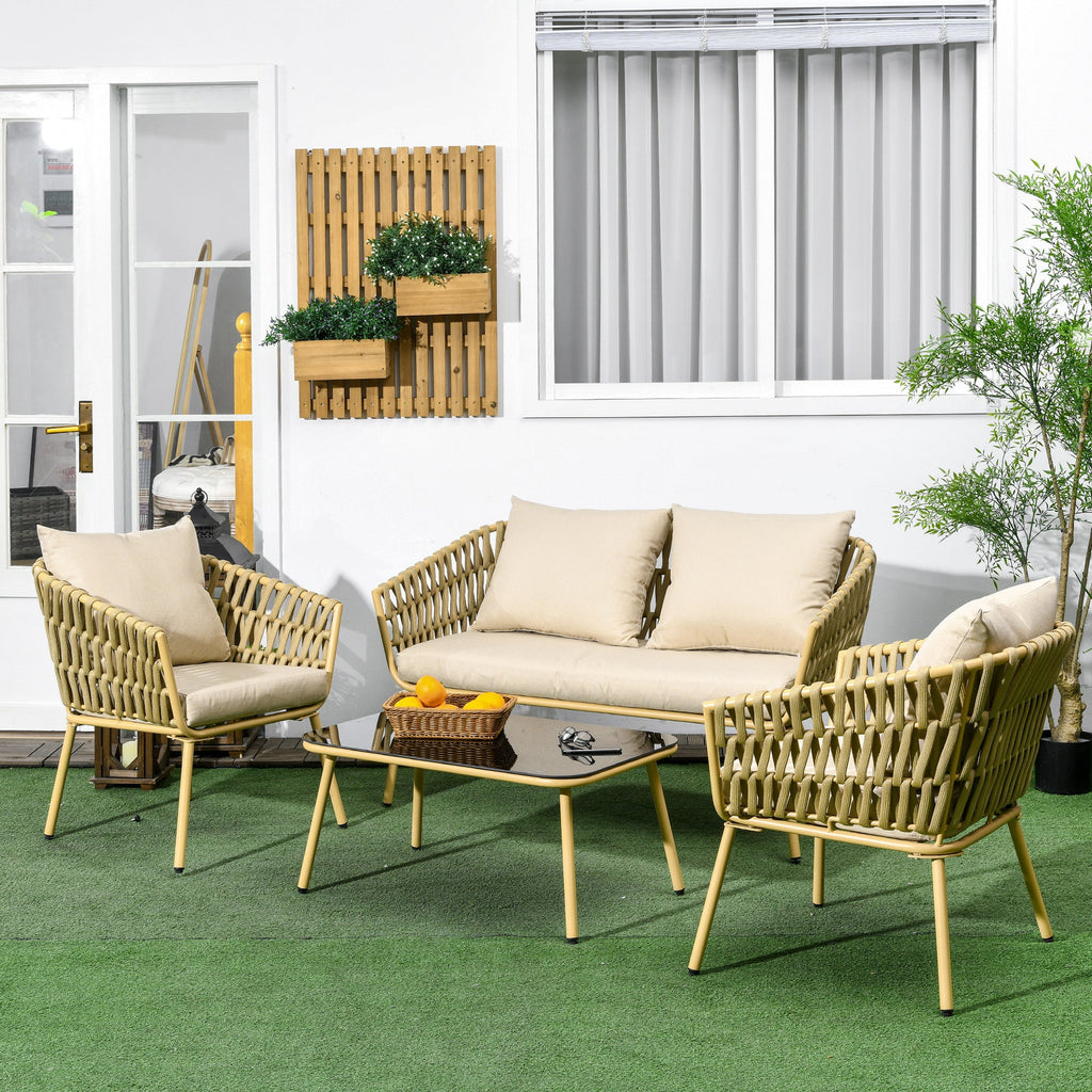 EasyComfort Tuinsalon met 2-zitsbank, 2 fauteuils en glazen tafel