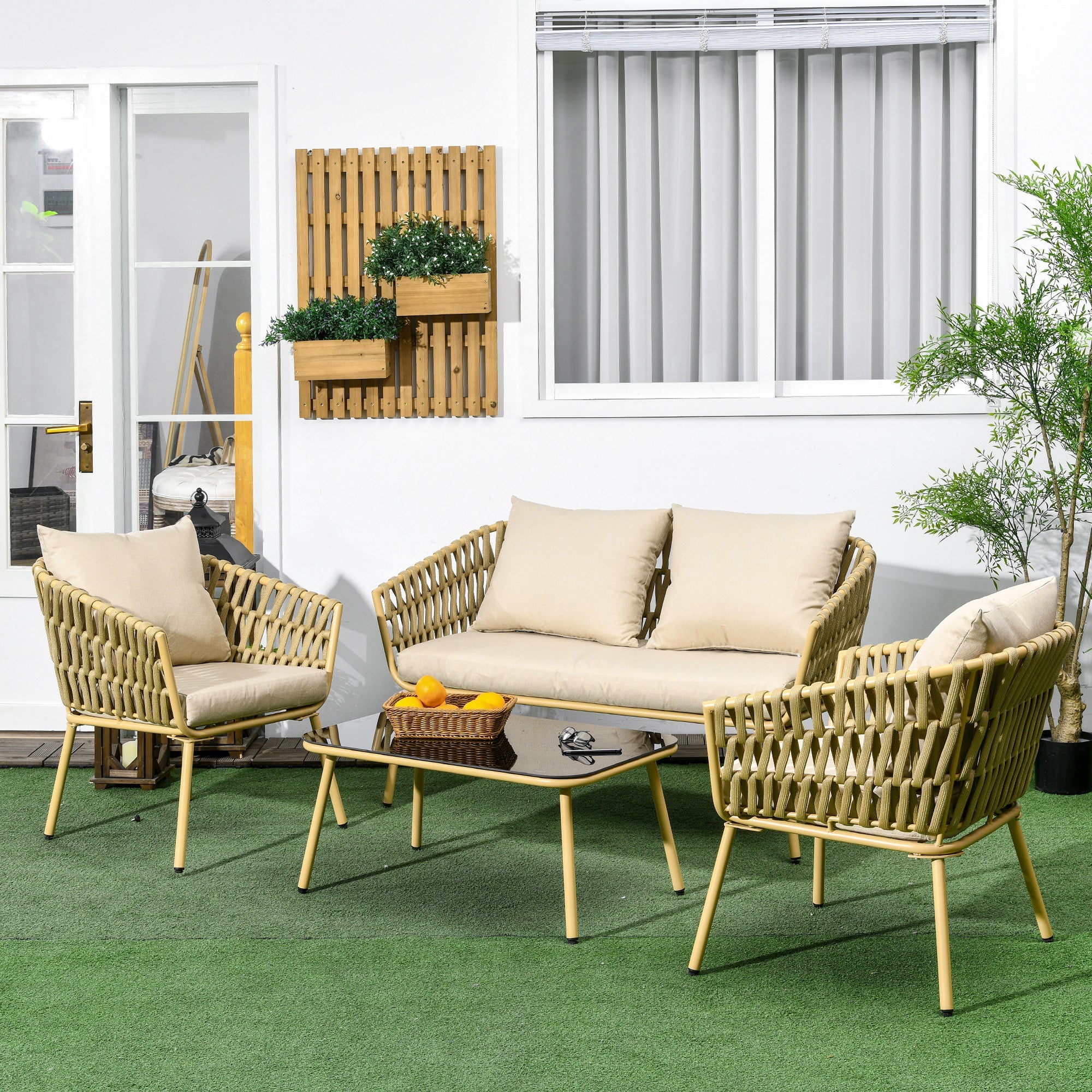 EasyComfort Tuinsalon met 2-zitsbank, 2 fauteuils en glazen tafel