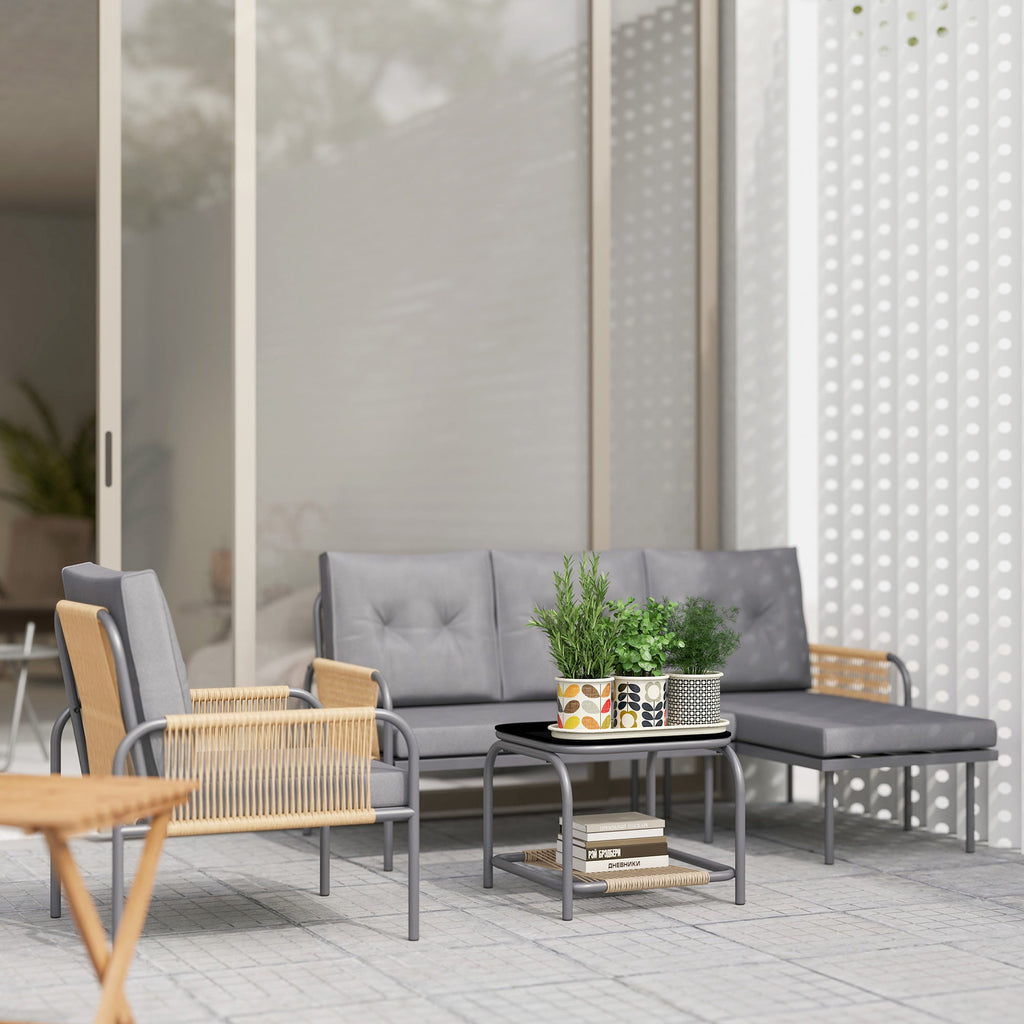 EasyComfort 4-delige rattan tuinset met 2-zitsbank, chaise longue en tafel