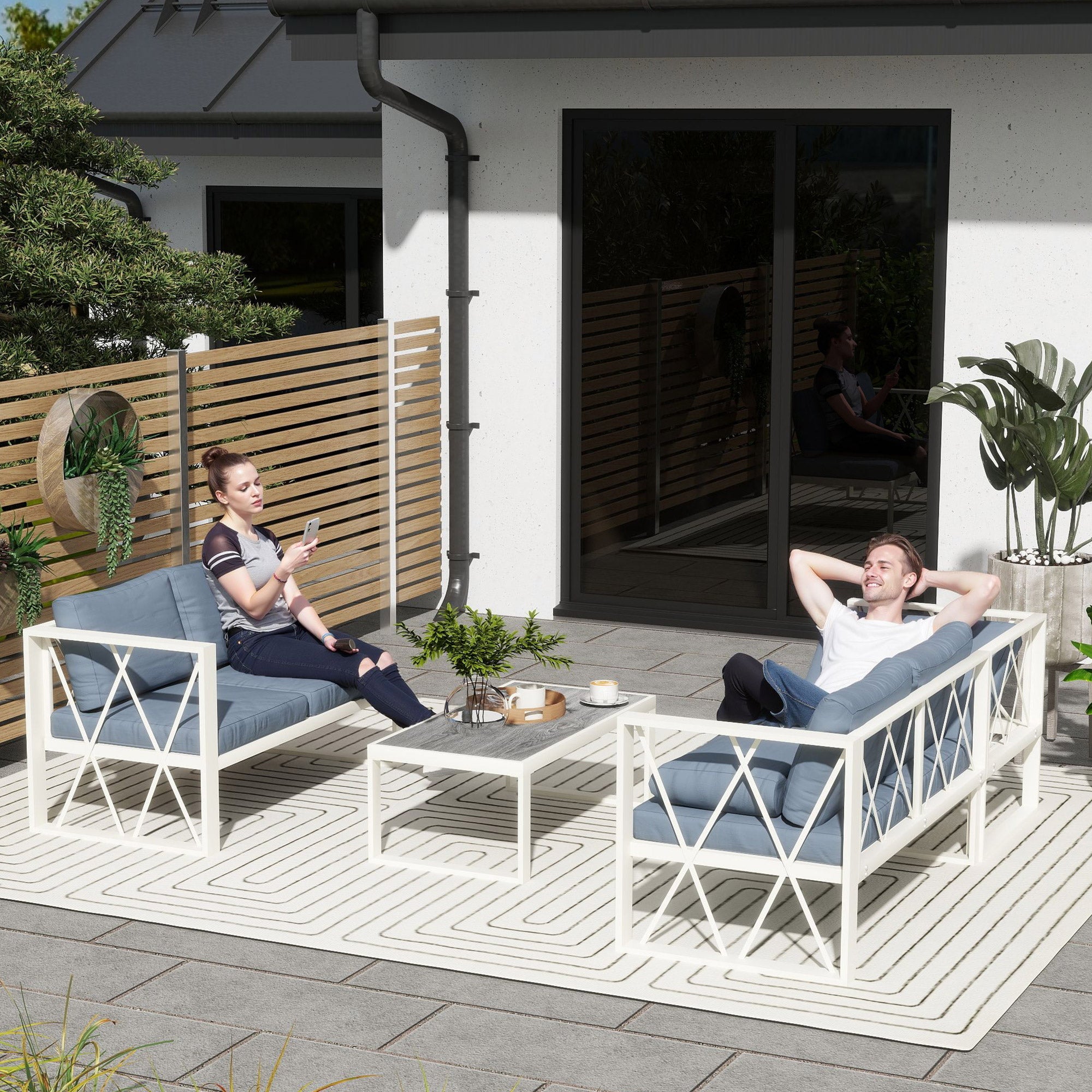 EasyComfort Salotto da Giardino Angolare hoekloungeset met verstelbare fauteuil