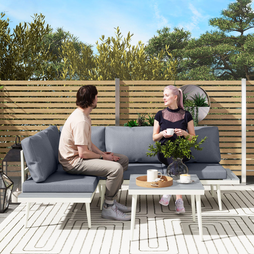 EasyComfort Tuinloungeset 2 banken met verstelbare rugleuning en salontafel, grijs