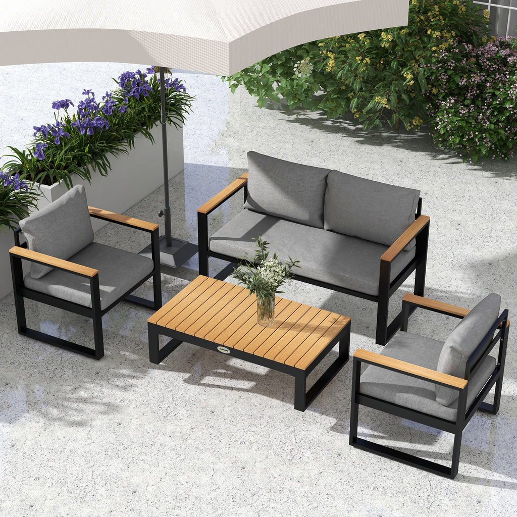 EasyComfort Tuinset 4-delig: 2-zitsbank, 2 fauteuils en salontafel, aluminium, grijs