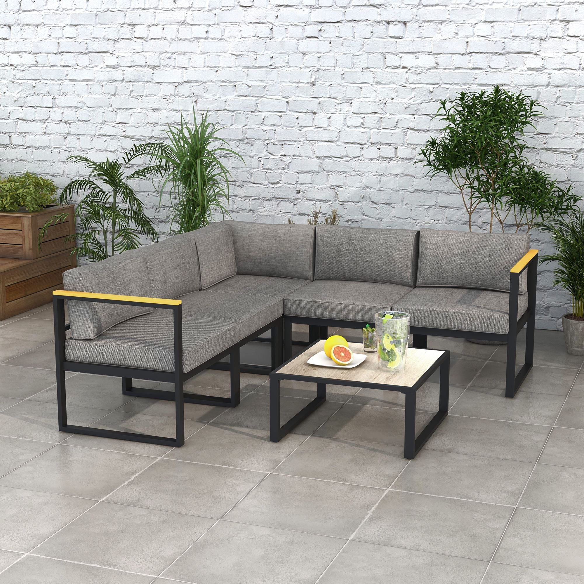 EasyComfort Loungeset 6-delig aluminium met kussens, grijs