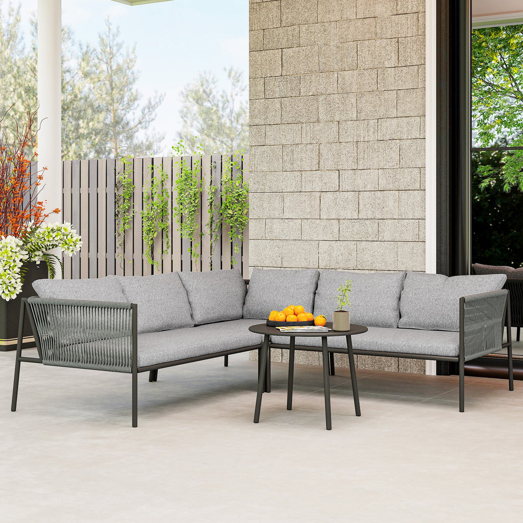 EasyComfort 4-delig rattan loungeset modulair, donkergrijs
